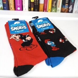 SMURFS MEN'S CASUAL SOCKS TWO PAIR BUNDLE BLACK & RED SIZE US 7-12 NWT
